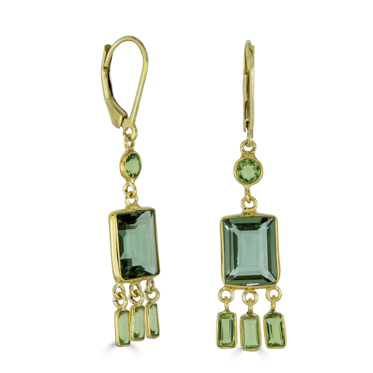 Light Green Bezel Quartz Fringe Earrings