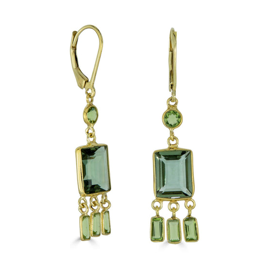 Light Green Bezel Quartz Fringe Earrings